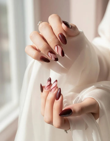 Burgundy Swirl Press-On Nails