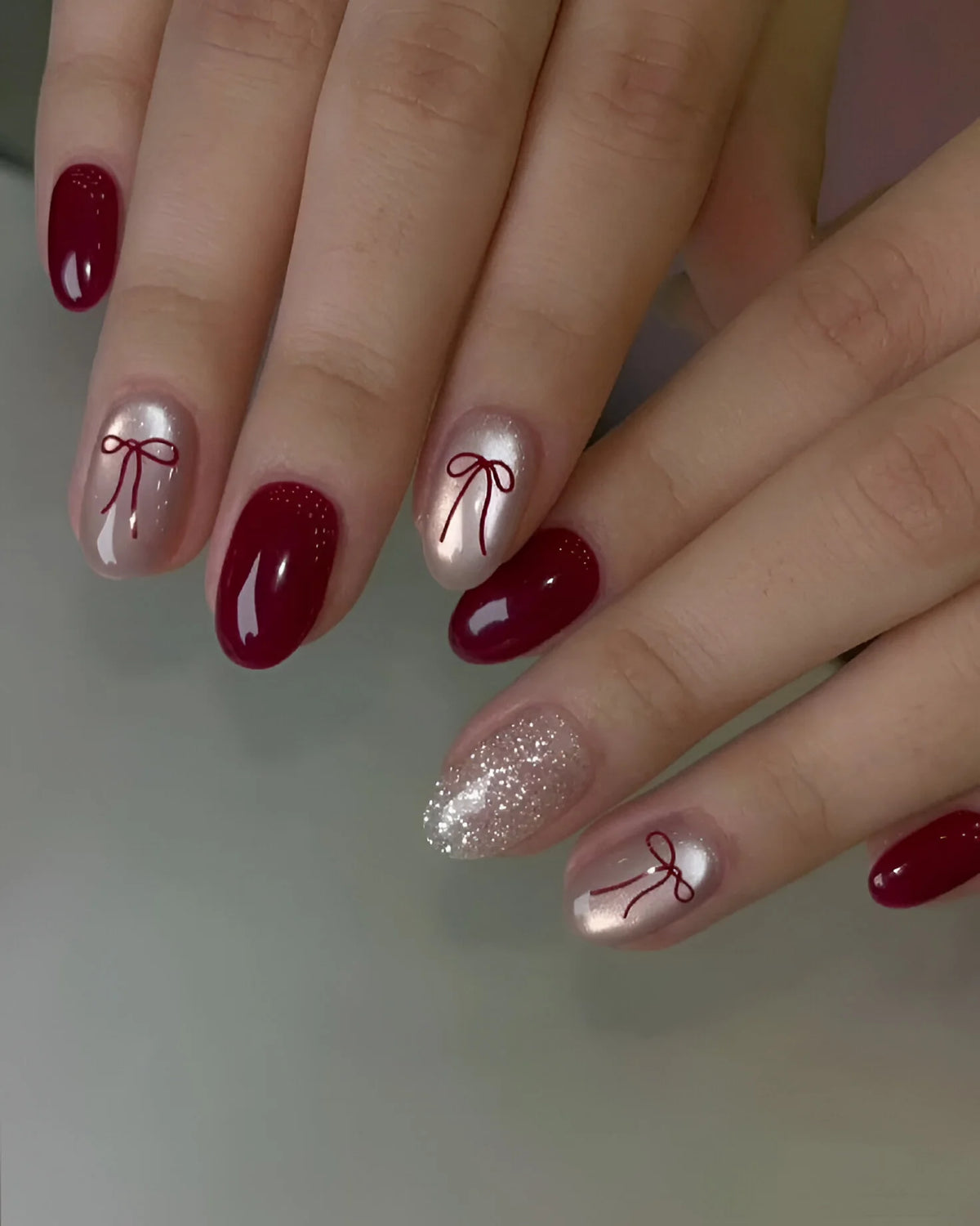 Crimson Ribbon Press-On Nails