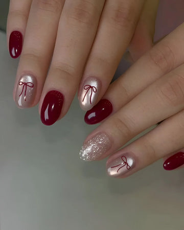 Crimson Ribbon Press-On Nails